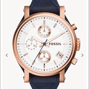 Fossil Womans Boyfriend Chronograph Navy Leather Watch